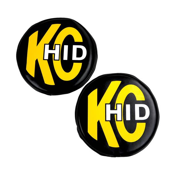 KC HiLiTES - 8" Light Cover - Soft Vinyl - Pair - Black w/ Yellow KC HID Logo